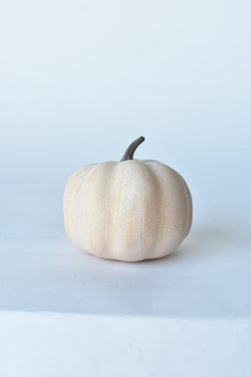 3.5"Hx4"D Faux Pumpkin Beige White Washed