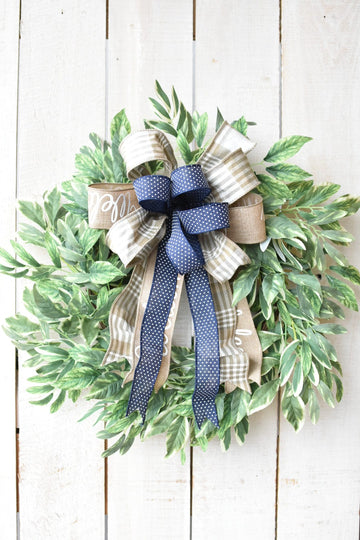 24" Blue/Neutral Variegated Greenery Wreath