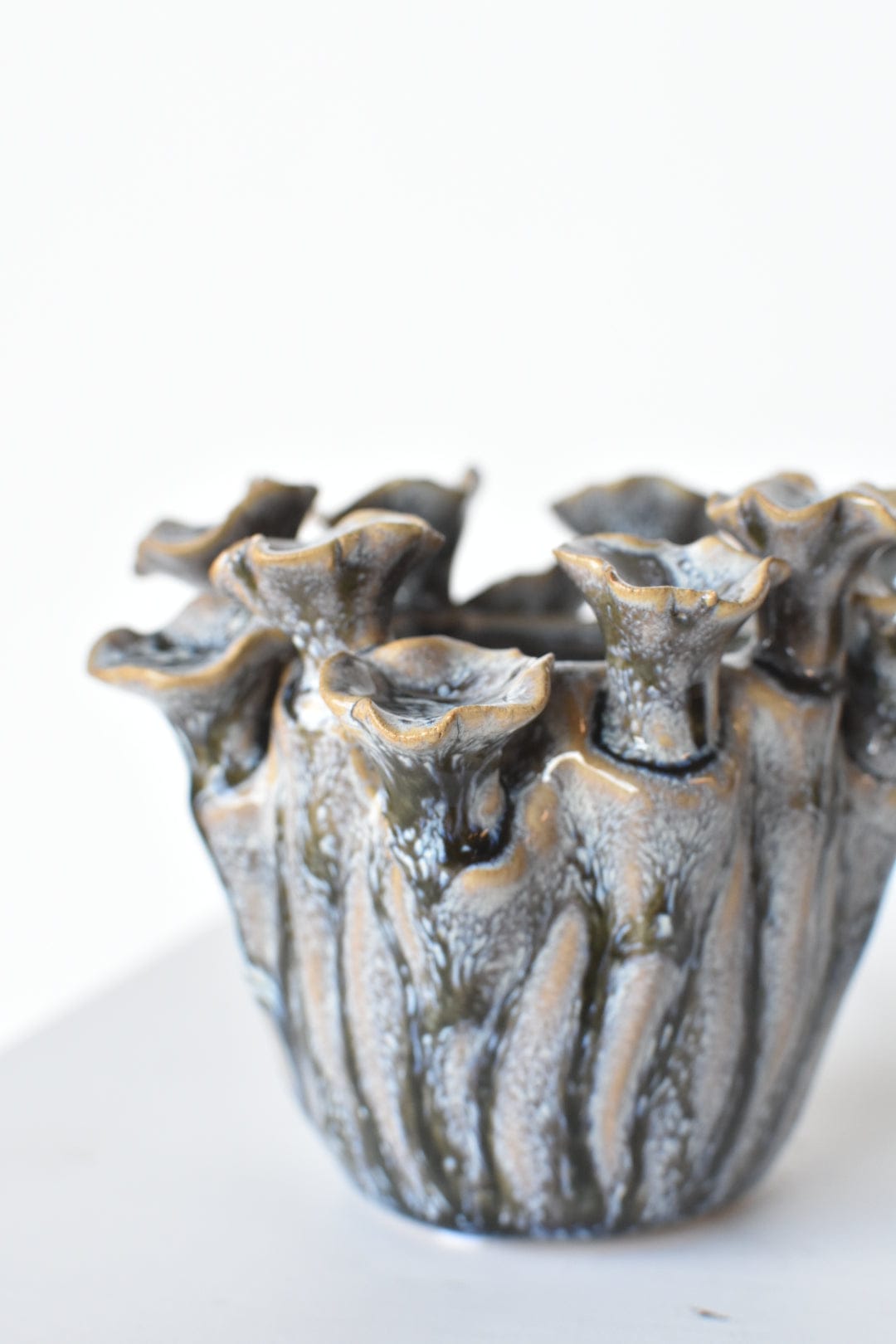 Ceramic Blue/Green/Grazed Glazed Mushroom container