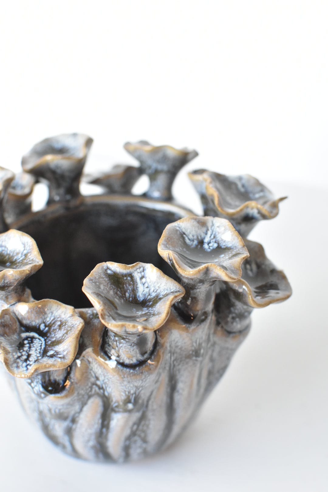 Ceramic Blue/Green/Grazed Glazed Mushroom container