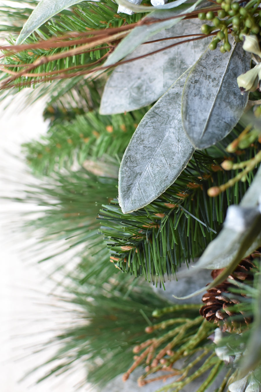 35" Faux Mixed Greenery Juniper and Eucalyptus Tear Drop Swag