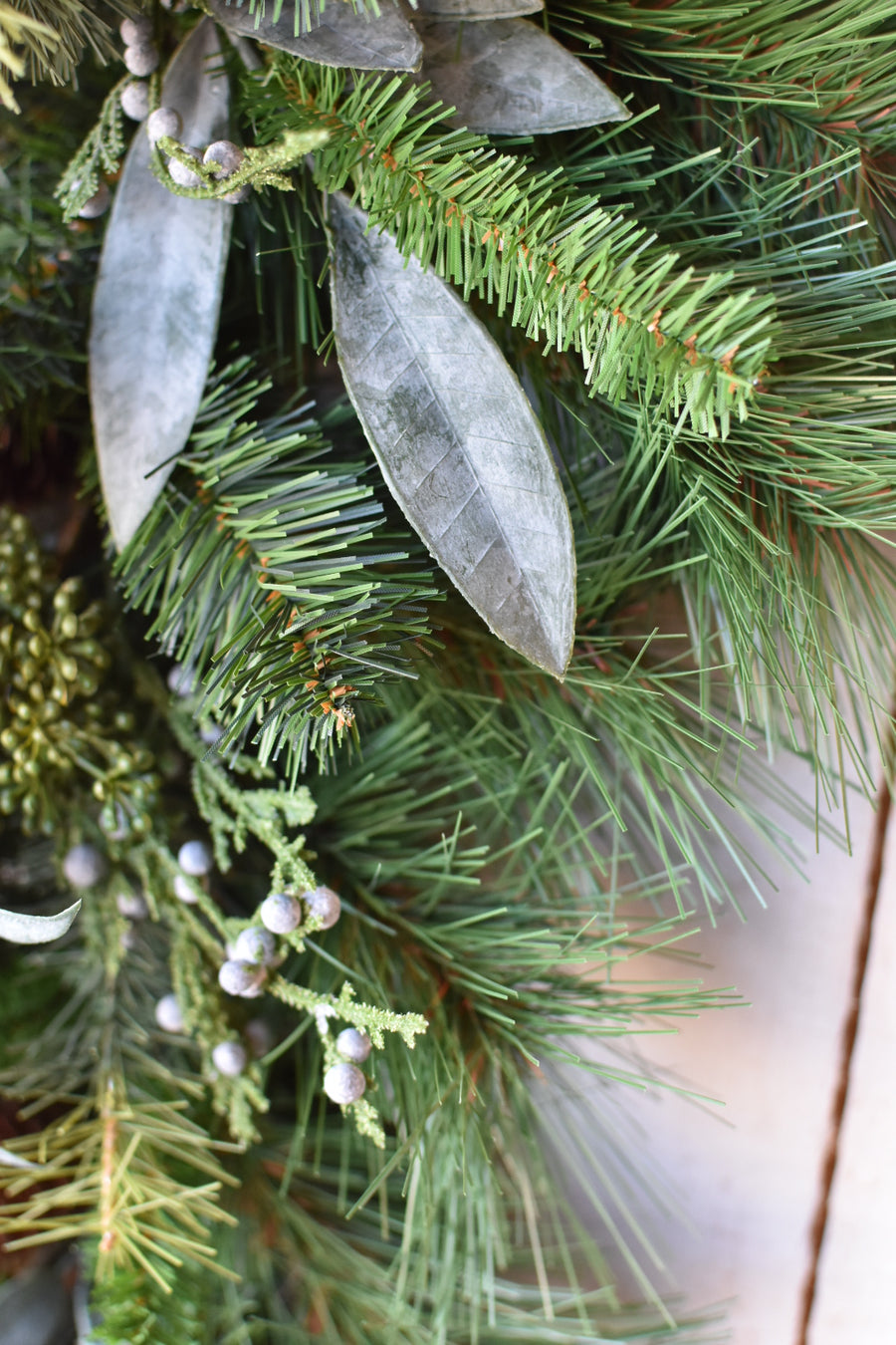 35" Faux Mixed Greenery Juniper and Eucalyptus Tear Drop Swag