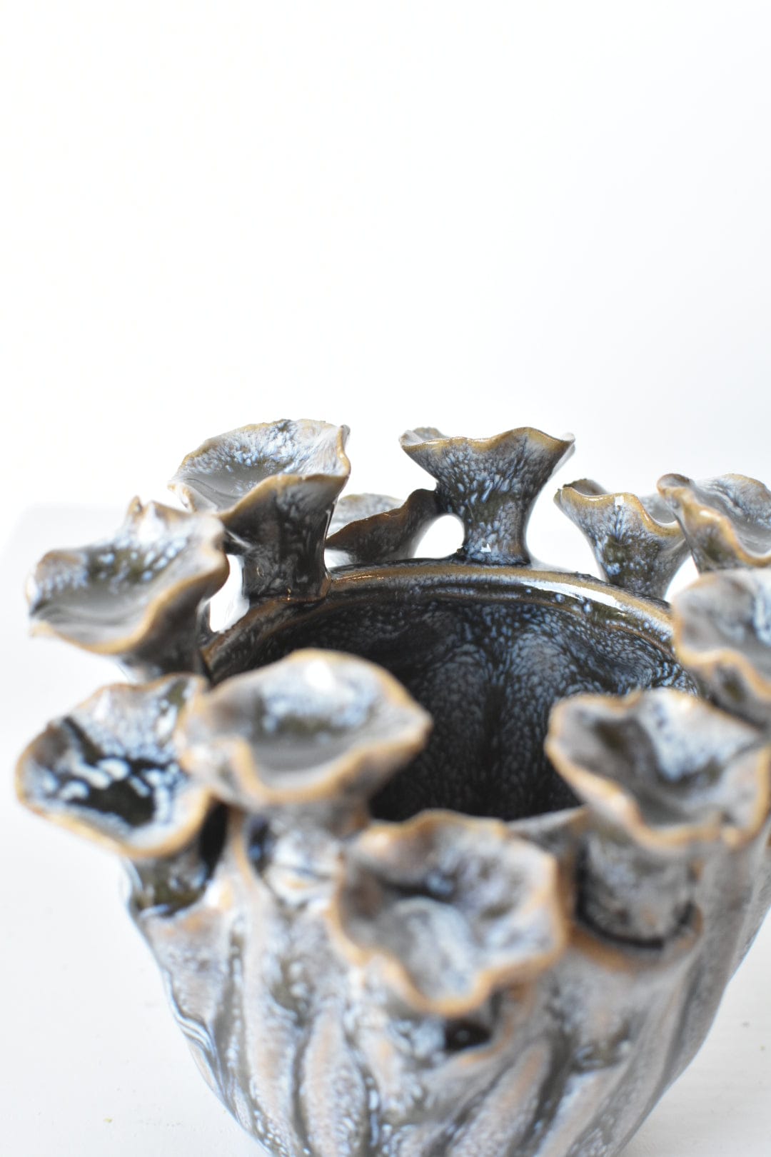 Ceramic Blue/Green/Grazed Glazed Mushroom container