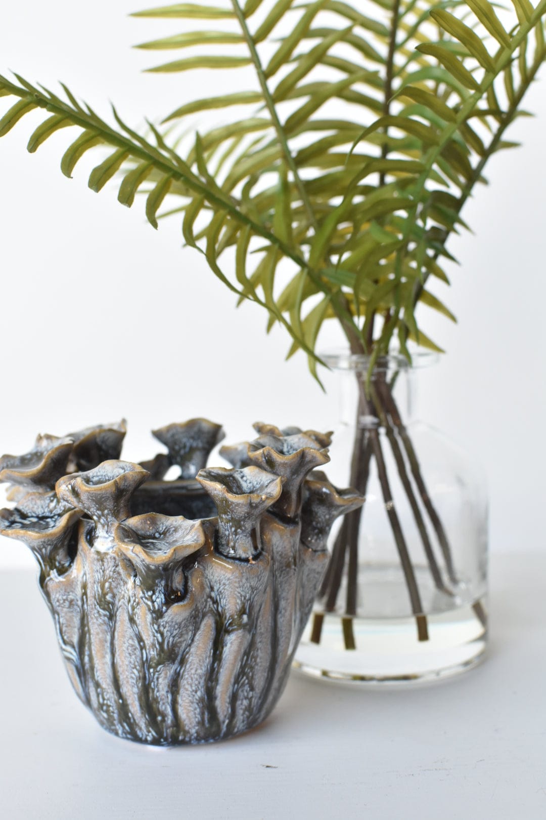 Ceramic Blue/Green/Grazed Glazed Mushroom container