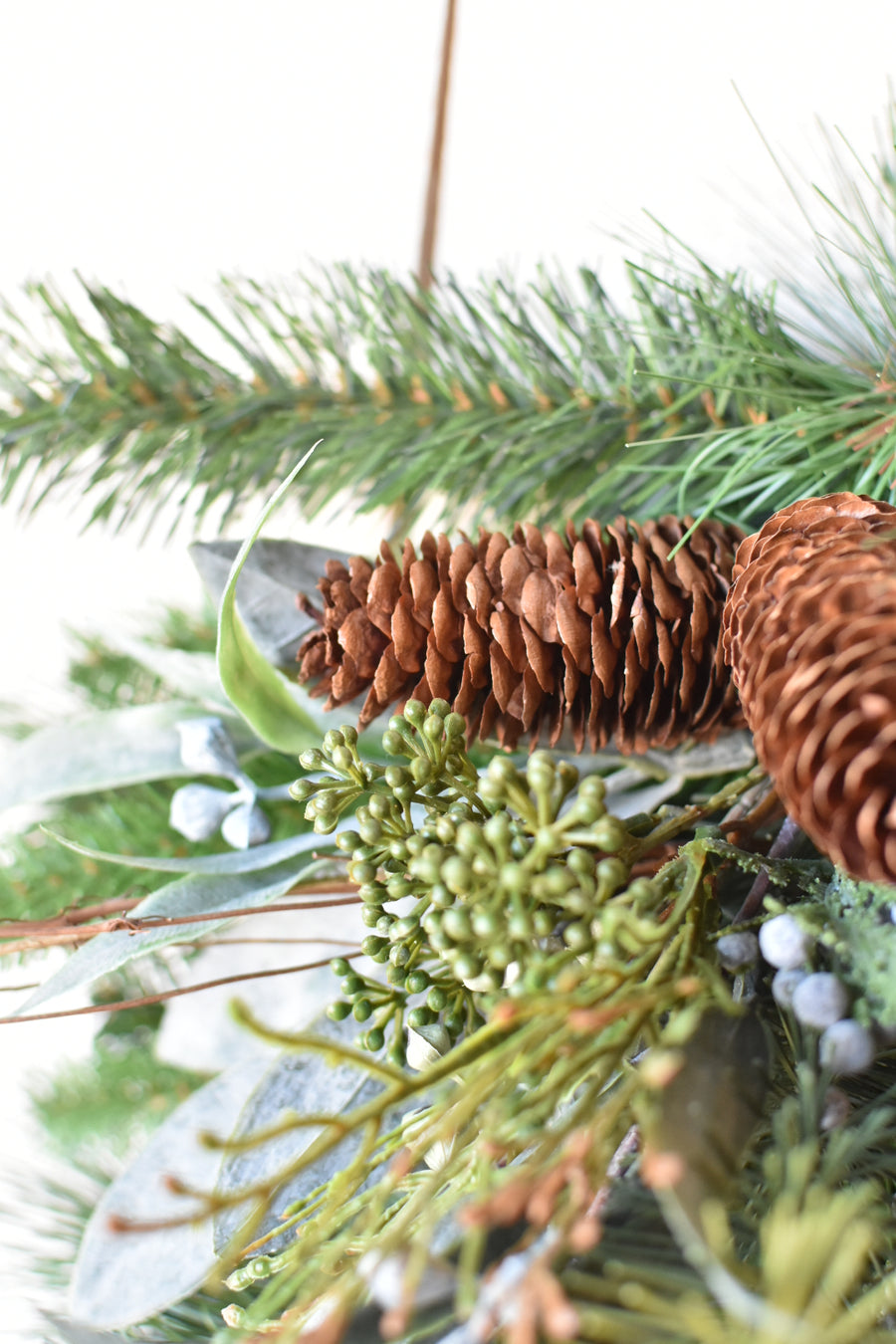 35" Faux Mixed Greenery Juniper and Eucalyptus Tear Drop Swag