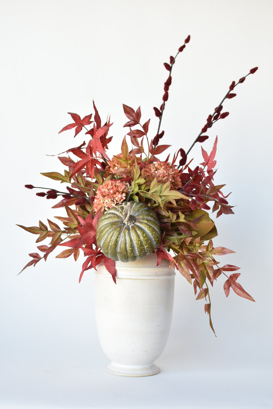 22" Fall Arrangement w/Pumpkin Drop-In Arrangement Burgundy/Red/Green F1