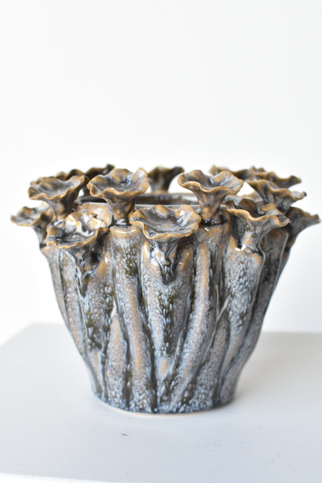 Ceramic Blue/Green/Grazed Glazed Mushroom container