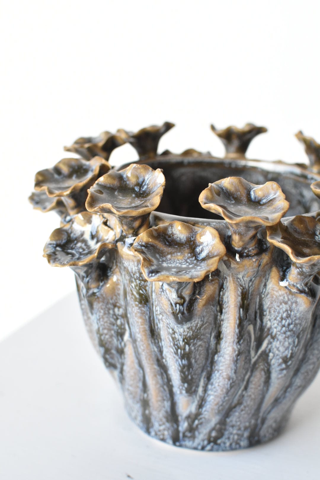 Ceramic Blue/Green/Grazed Glazed Mushroom container