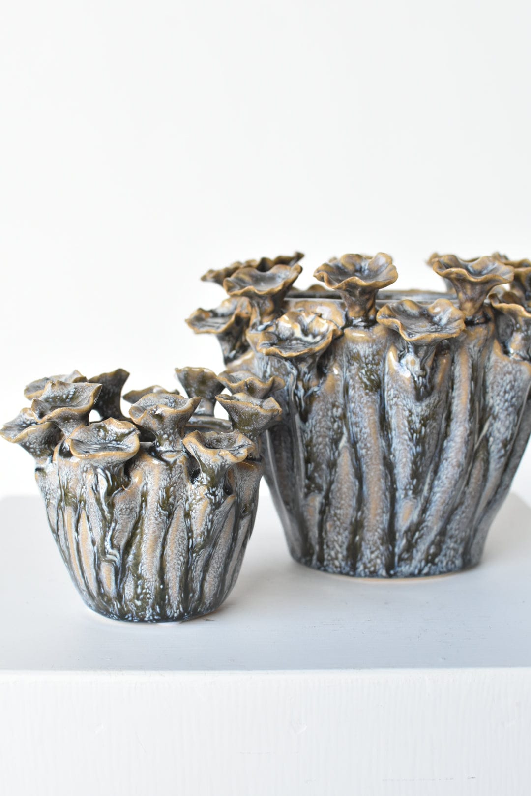 Ceramic Blue/Green/Grazed Glazed Mushroom container