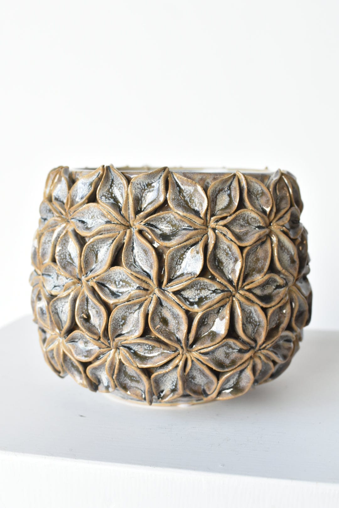 Ceramic Blue/Brown Glazed Star Bloom Container