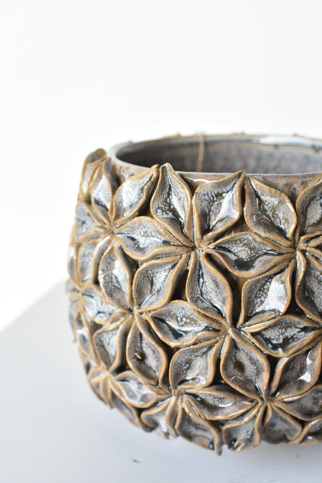 Ceramic Blue/Brown Glazed Star Bloom Container