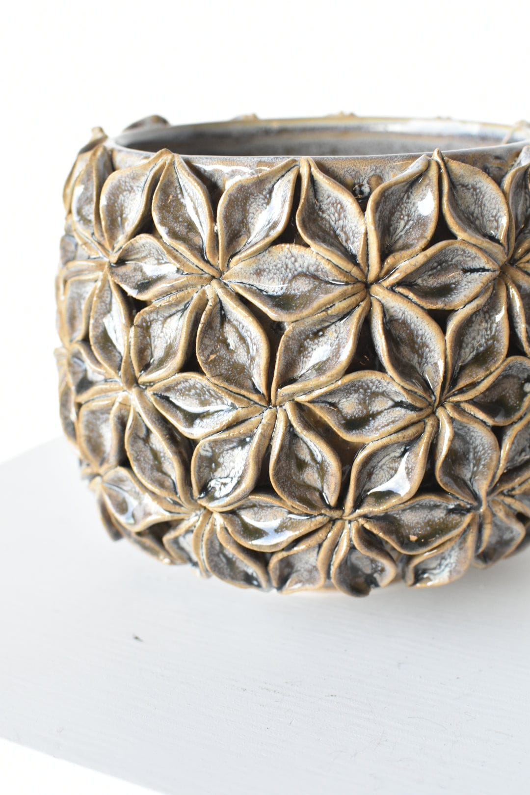 Ceramic Blue/Brown Glazed Star Bloom Container