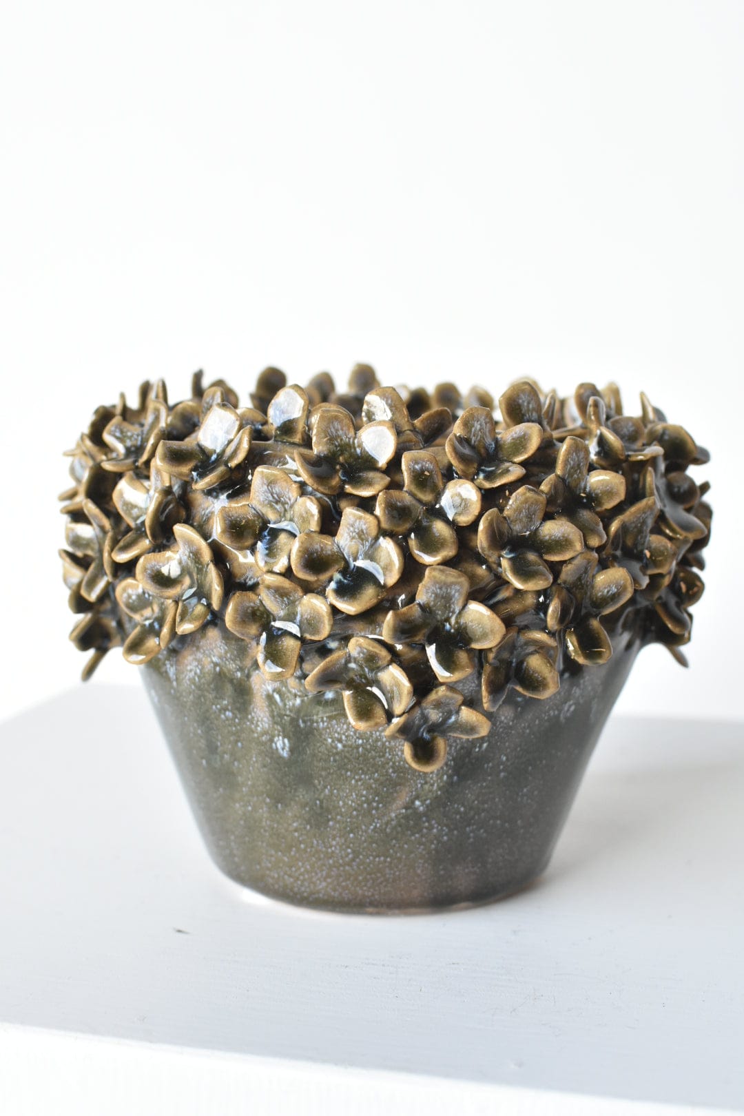 Ceramic Blue/Green/Brown Glazed Hydrangea Petal Container