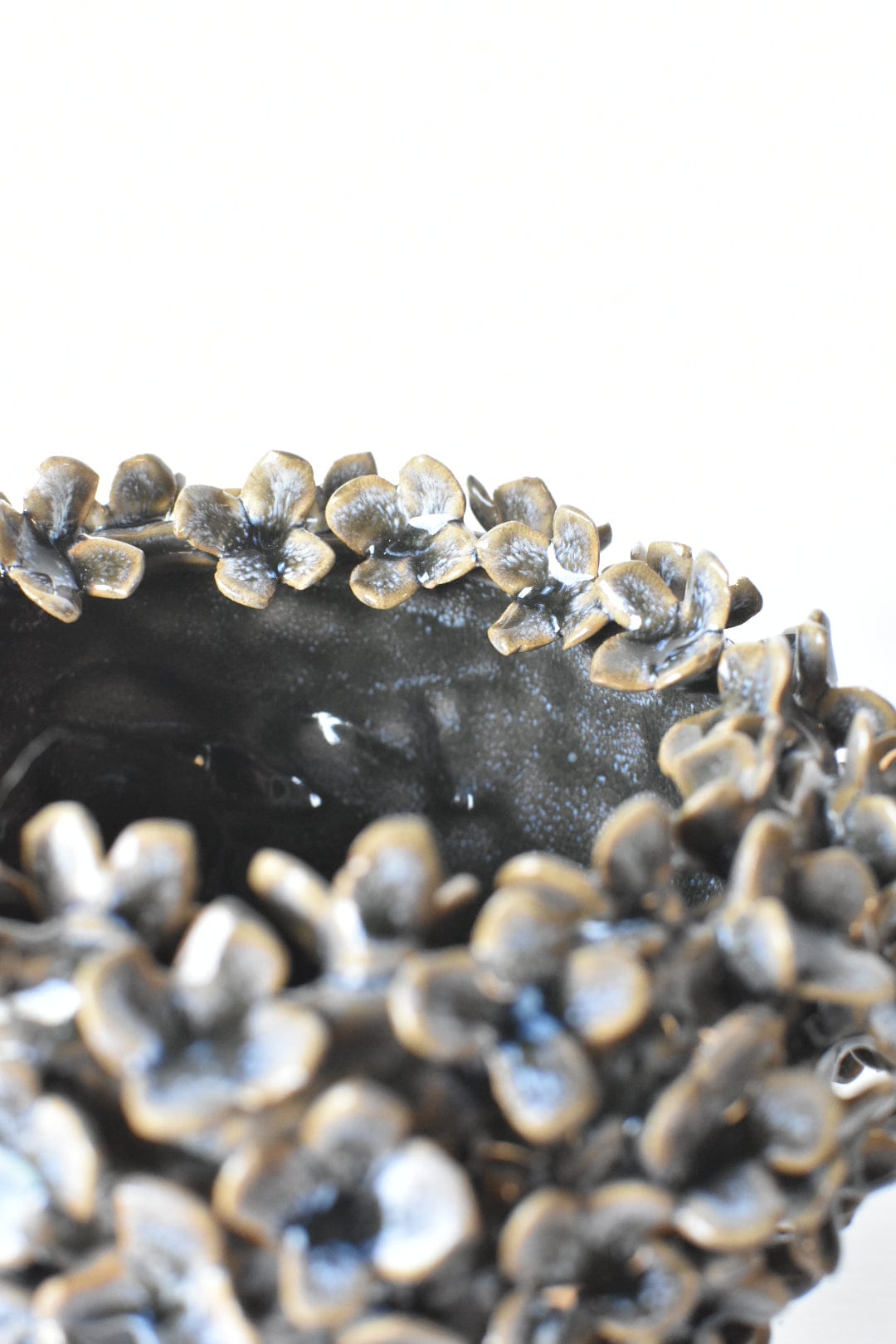 Ceramic Blue/Green/Brown Glazed Hydrangea Petal Container