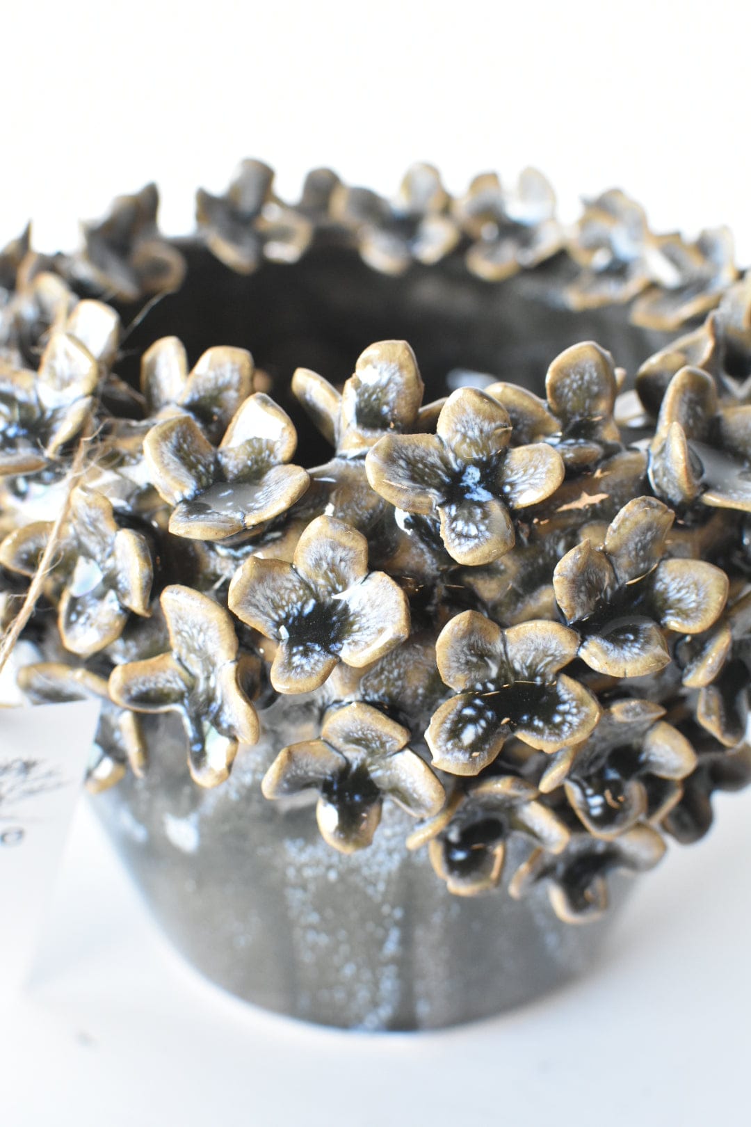 Ceramic Blue/Green/Brown Glazed Hydrangea Petal Container