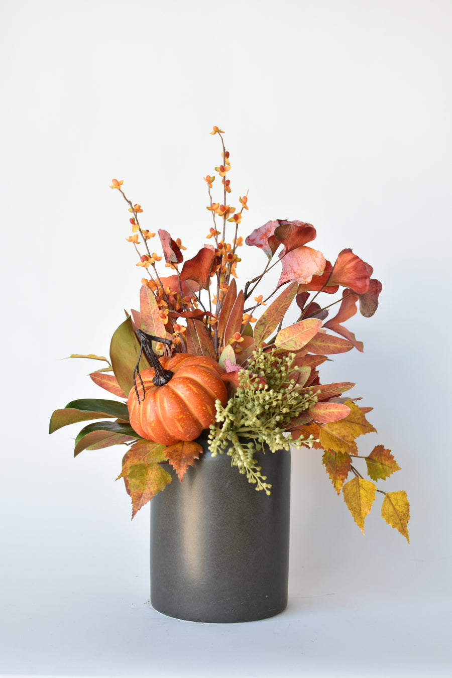 21" Classic Fall Arrangement w/Pumpkin Drop-In Red/Green/Orange 2F