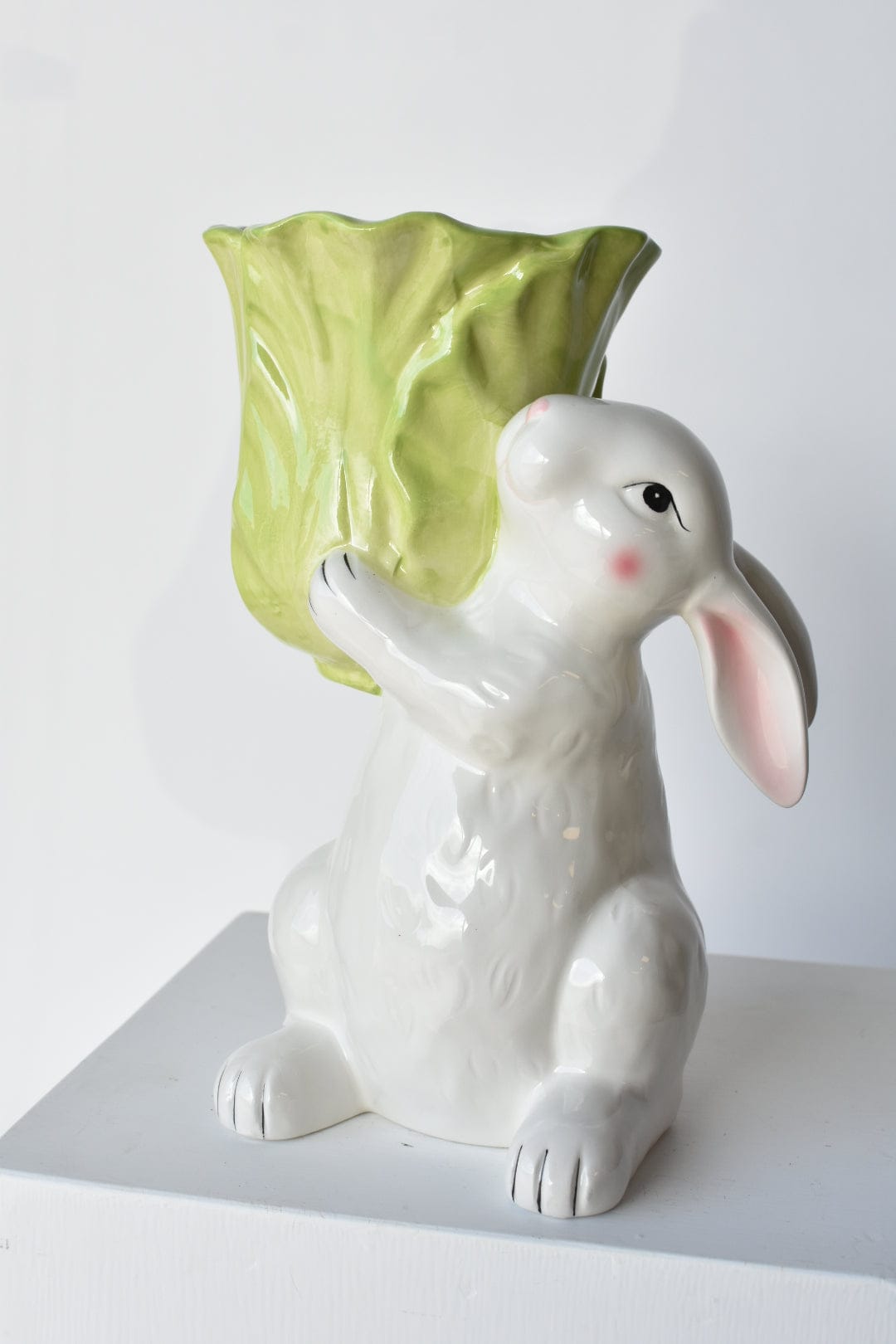 12"H Ceramic Bunny Holding Lettuce Vase