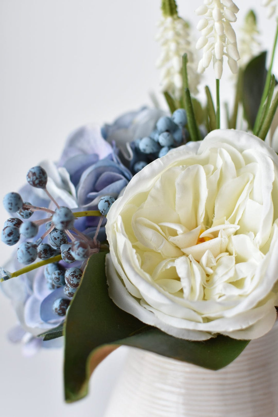 White and Blue Hydrangea Drop-In Bouquet Arrangement