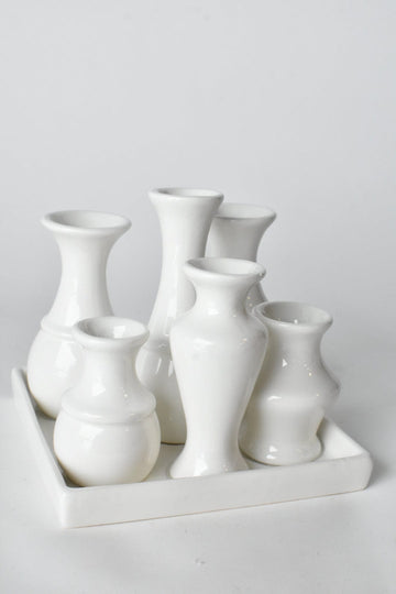 Square White Ceramic Bud Vases on Base