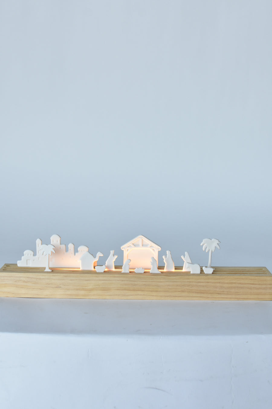 LED Lit Porcelain + Wood Nativity