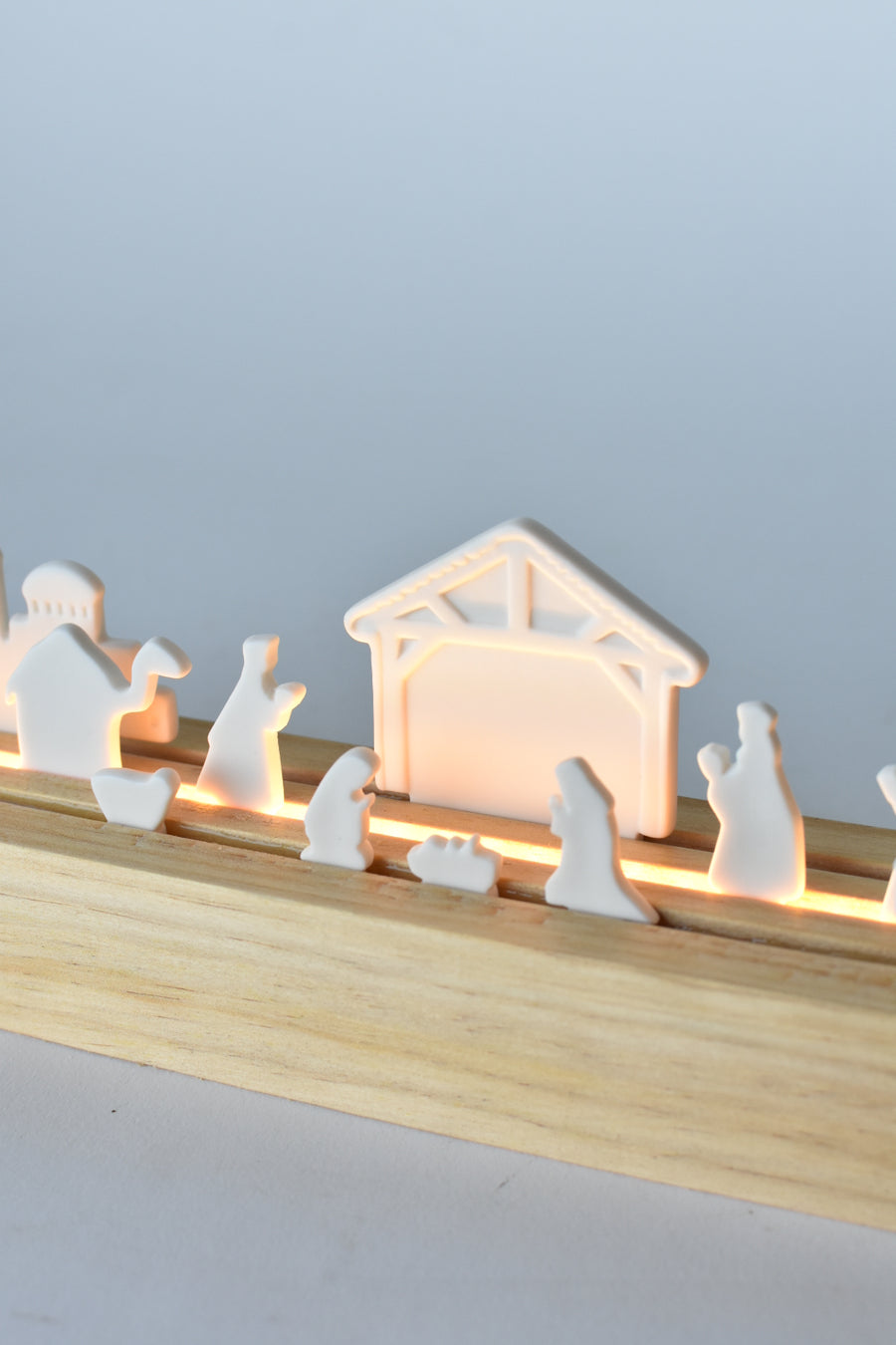 LED Lit Porcelain + Wood Nativity