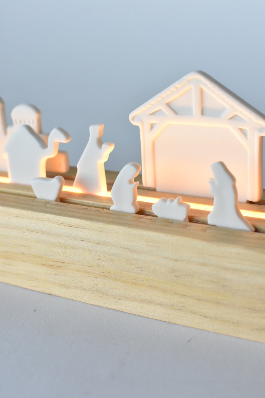 LED Lit Porcelain + Wood Nativity