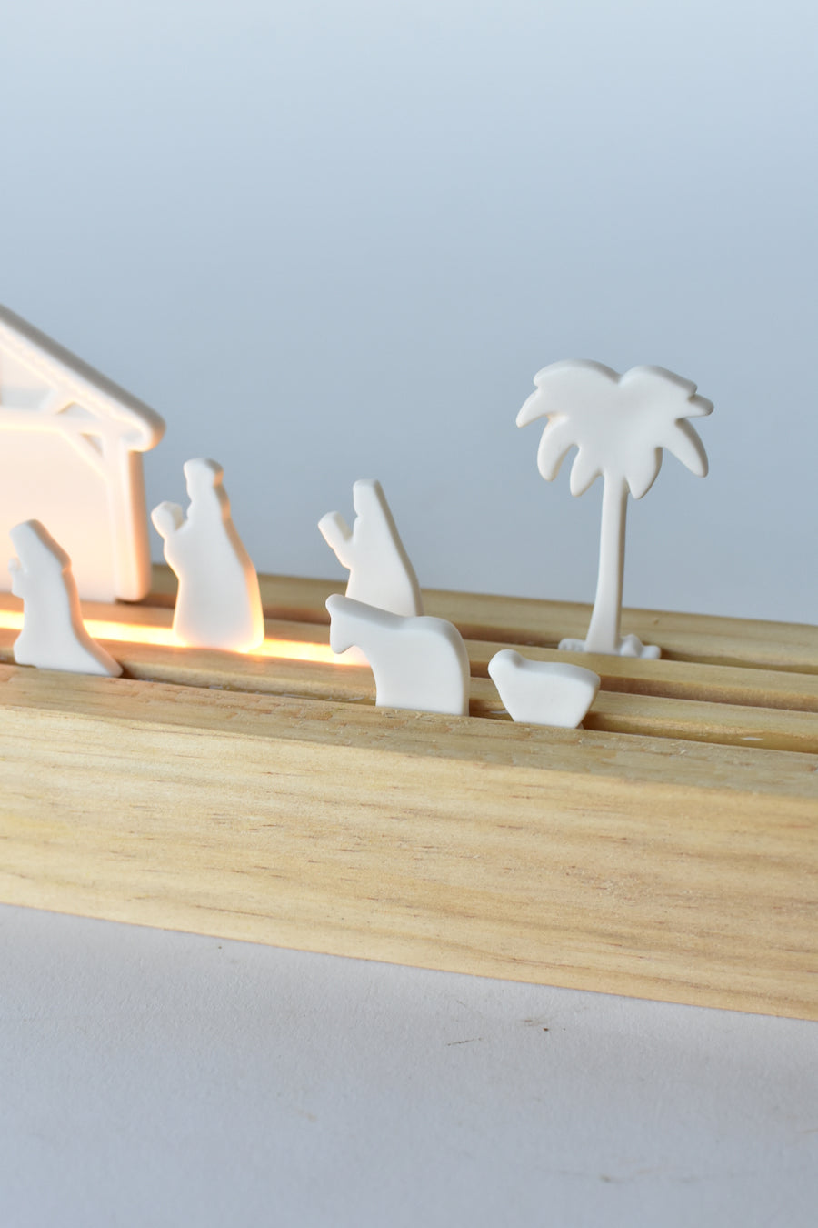 LED Lit Porcelain + Wood Nativity