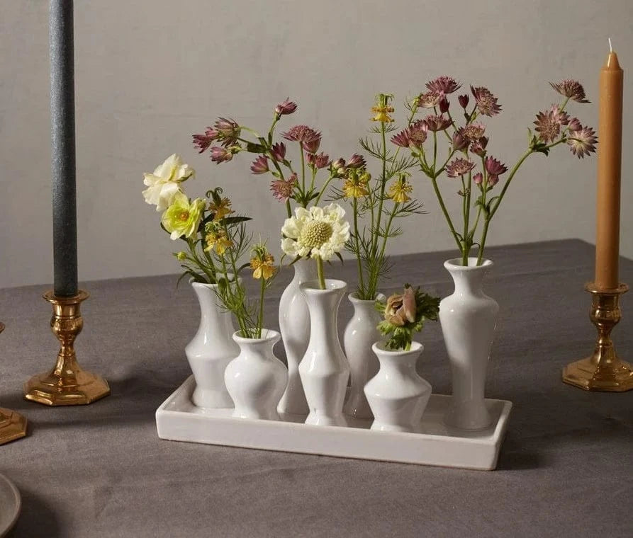 Rectangular White Ceramic Bud Vases on Base