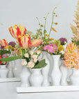 Rectangular White Ceramic Bud Vases on Base
