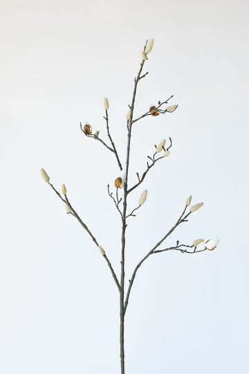 44" Faux White and Tan Magnolia Bud Branch
