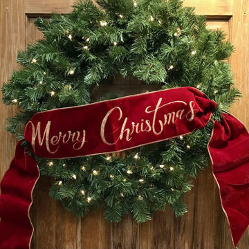 6"x70" Deep Red Velvet "Merry Christmas" Embroidered Sash