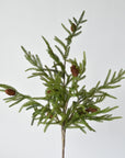 32-inch faux Norfolk pine branch stem with real pinecones, full branch view