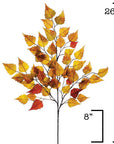 Orange, mustard, and yellow faux birch leaf stem shown from a second angle