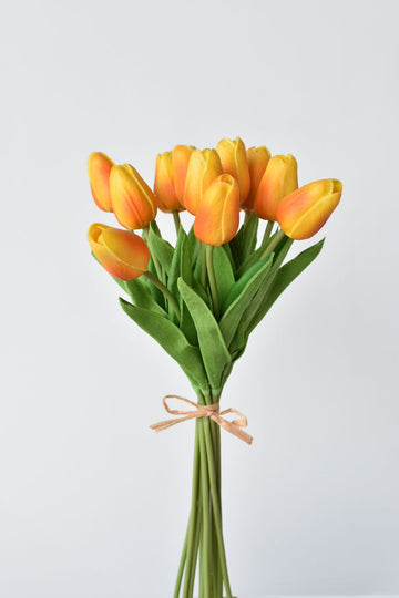 13.5" Faux Real Touch Orange/Yellow Mini Tulip Bundle : 12 Stems