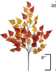Red, orange, and yellow faux birch leaf stem shown from a second angle