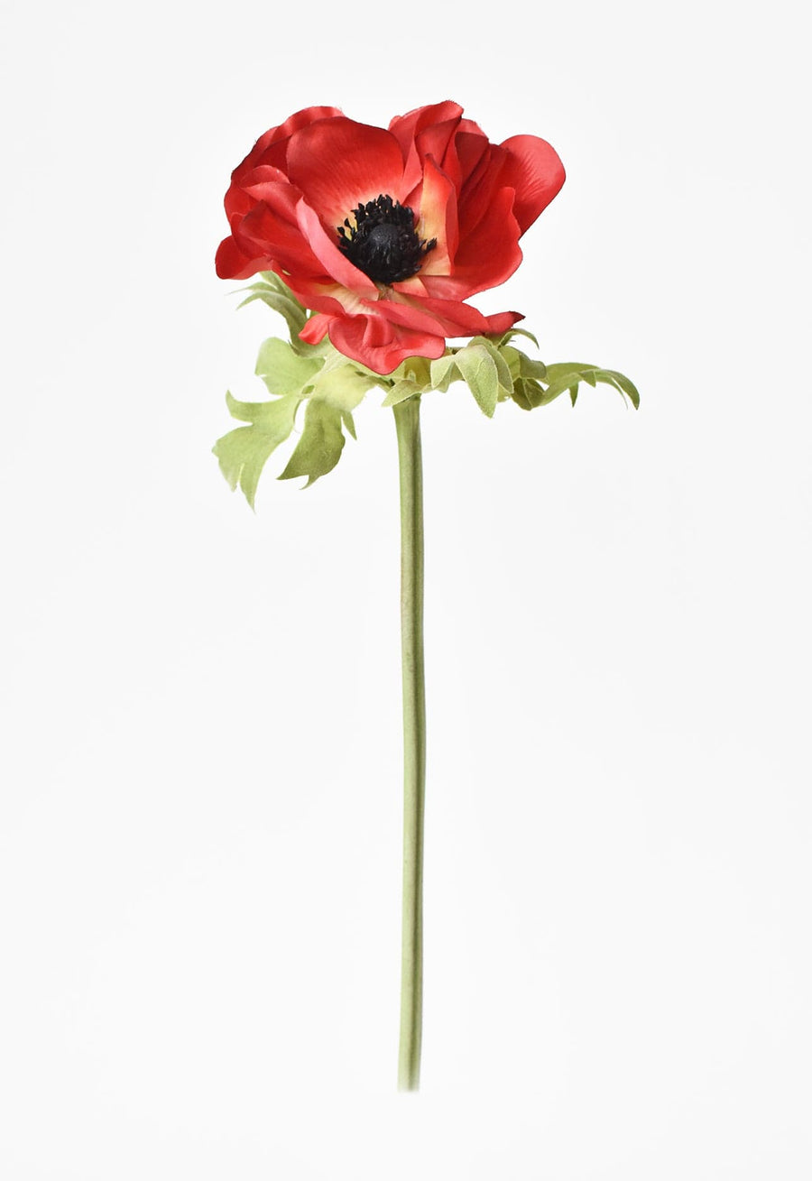 17" Faux Red Anemone Stem
