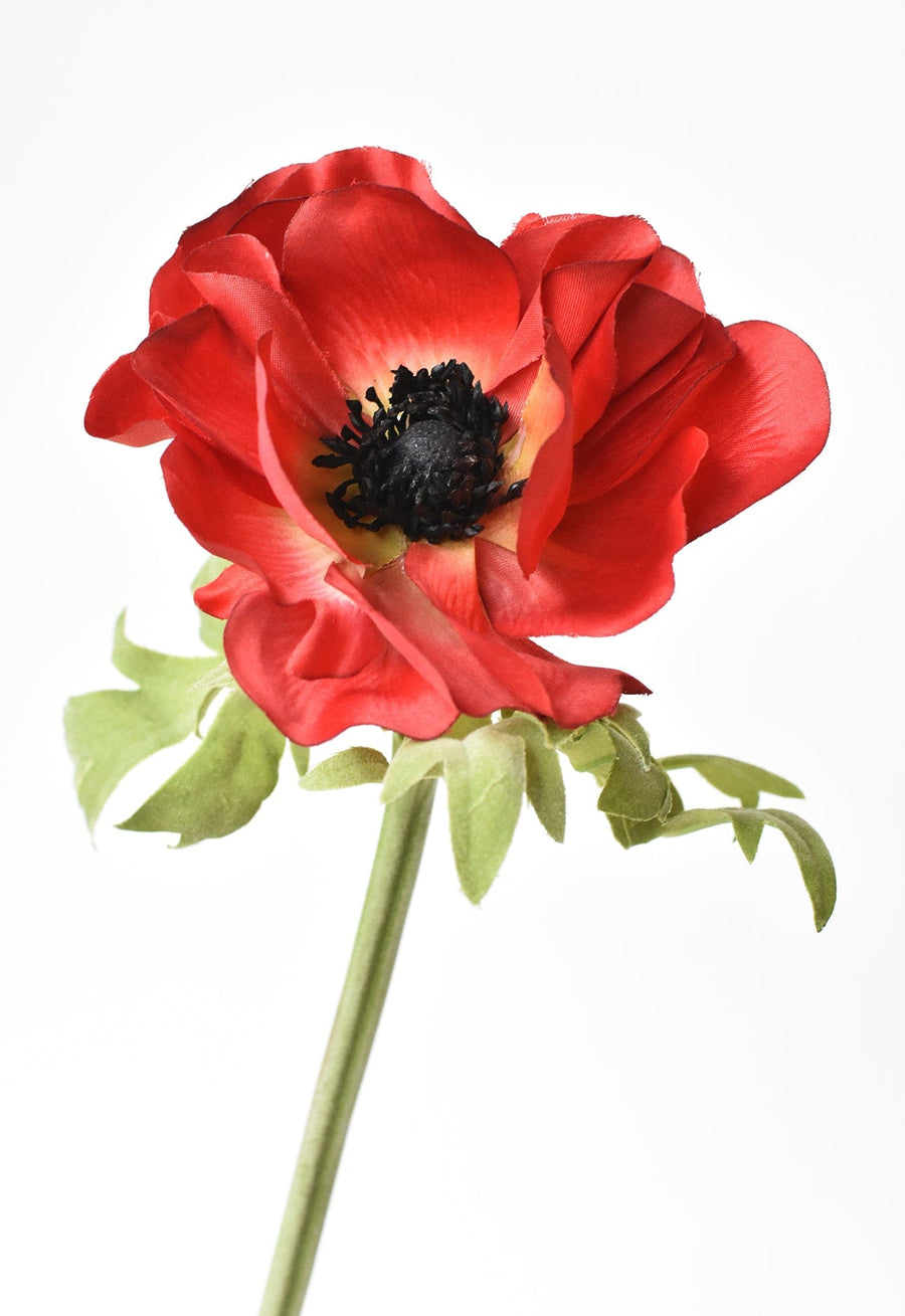 17" Faux Red Anemone Stem