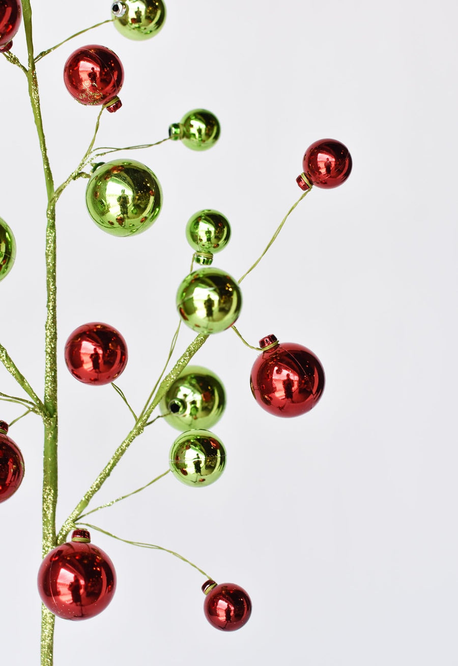 30.5" Red Shiny + Green Glitter Ornament Stem