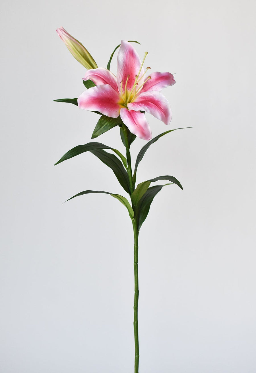 35" Faux Pink and White Lily Stem