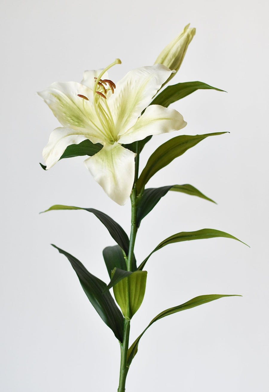 35" Faux Green and White Lily Stem