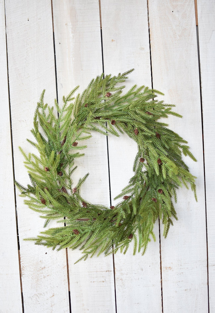 24" Faux Pine Wreath w/ Faux Pinecones