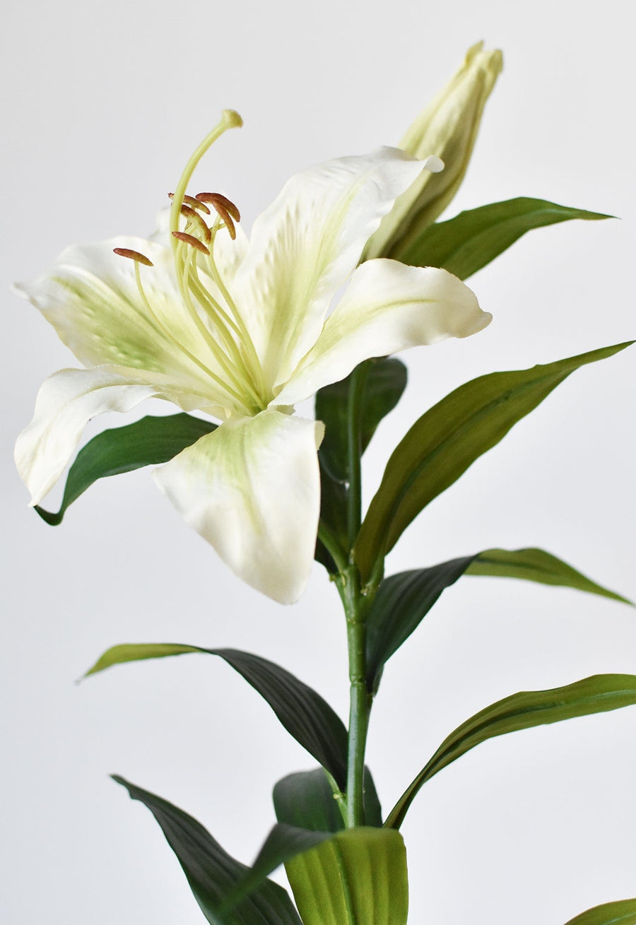35" Faux Green and White Lily Stem
