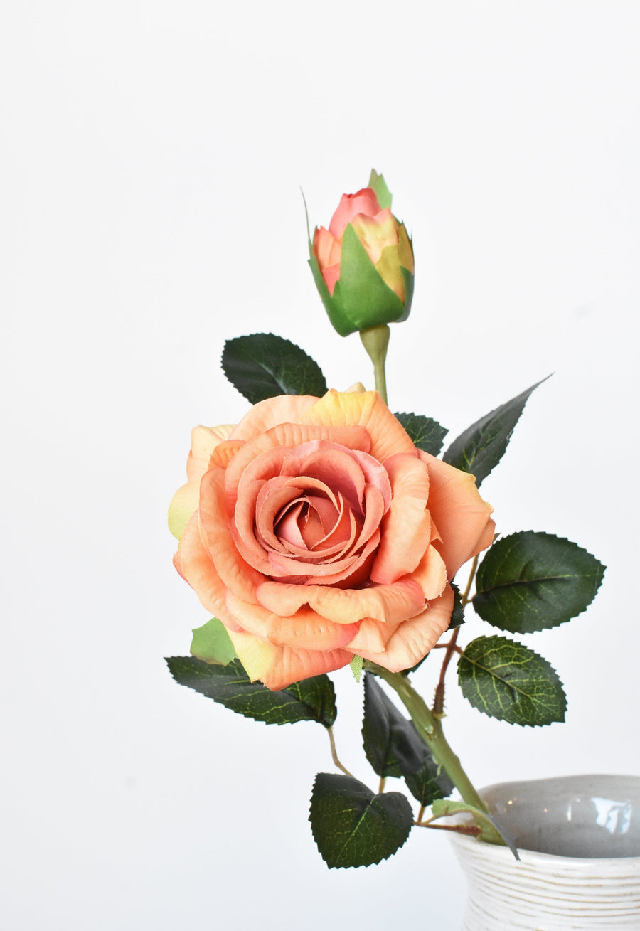 18" Faux Orange Rose Stem