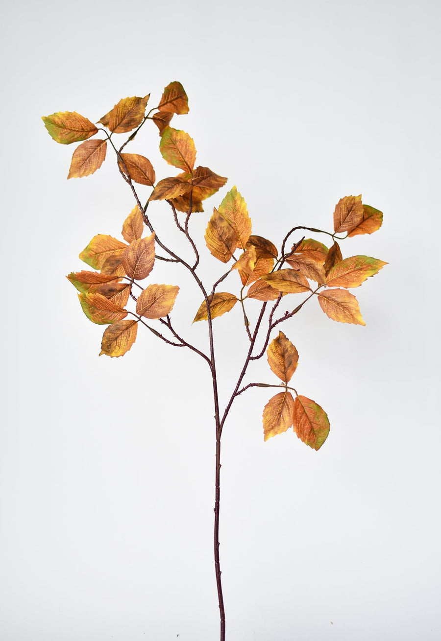 32" Faux Beech Leaf Branch Stem Rust / Yellow