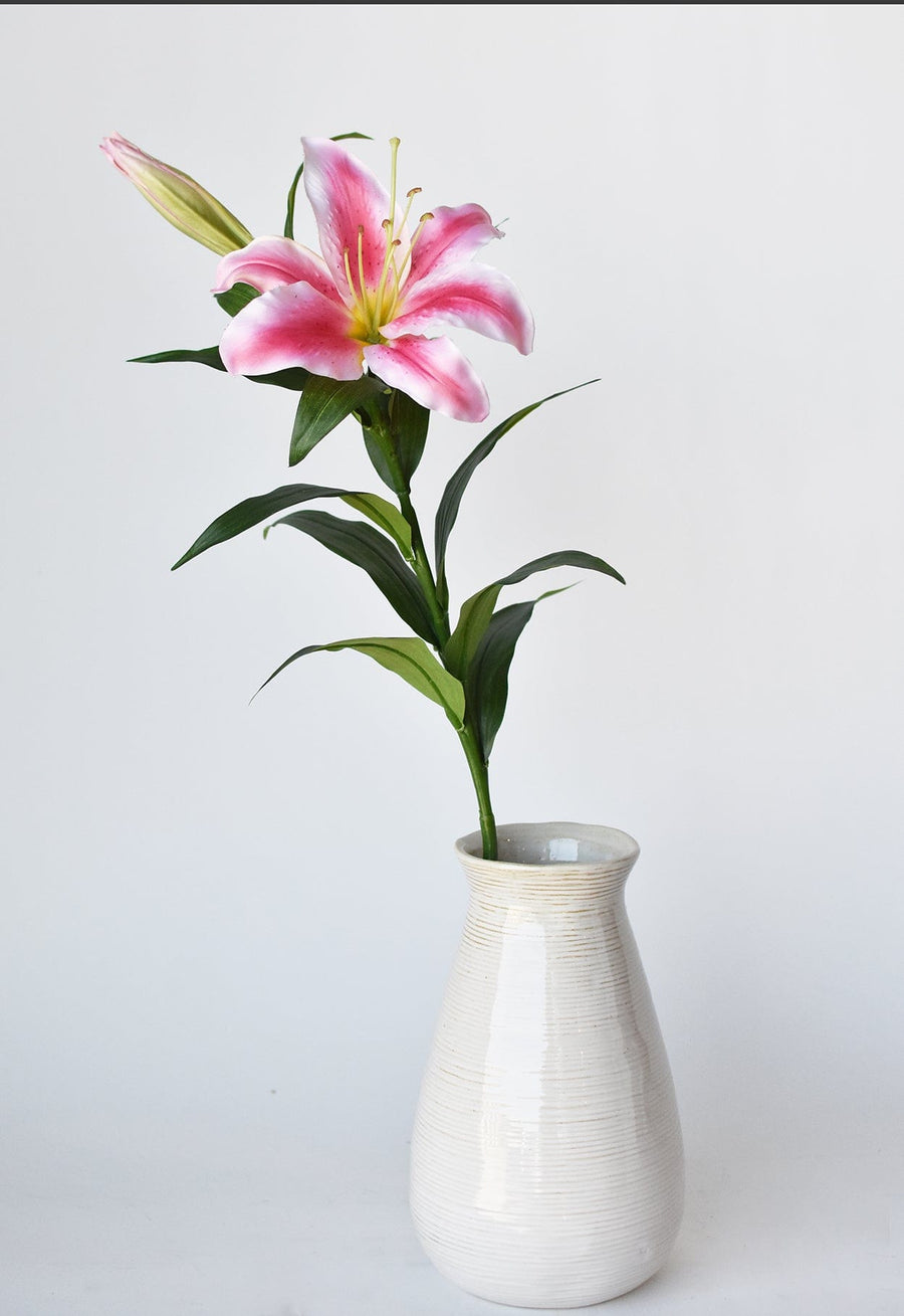 35" Faux Pink and White Lily Stem