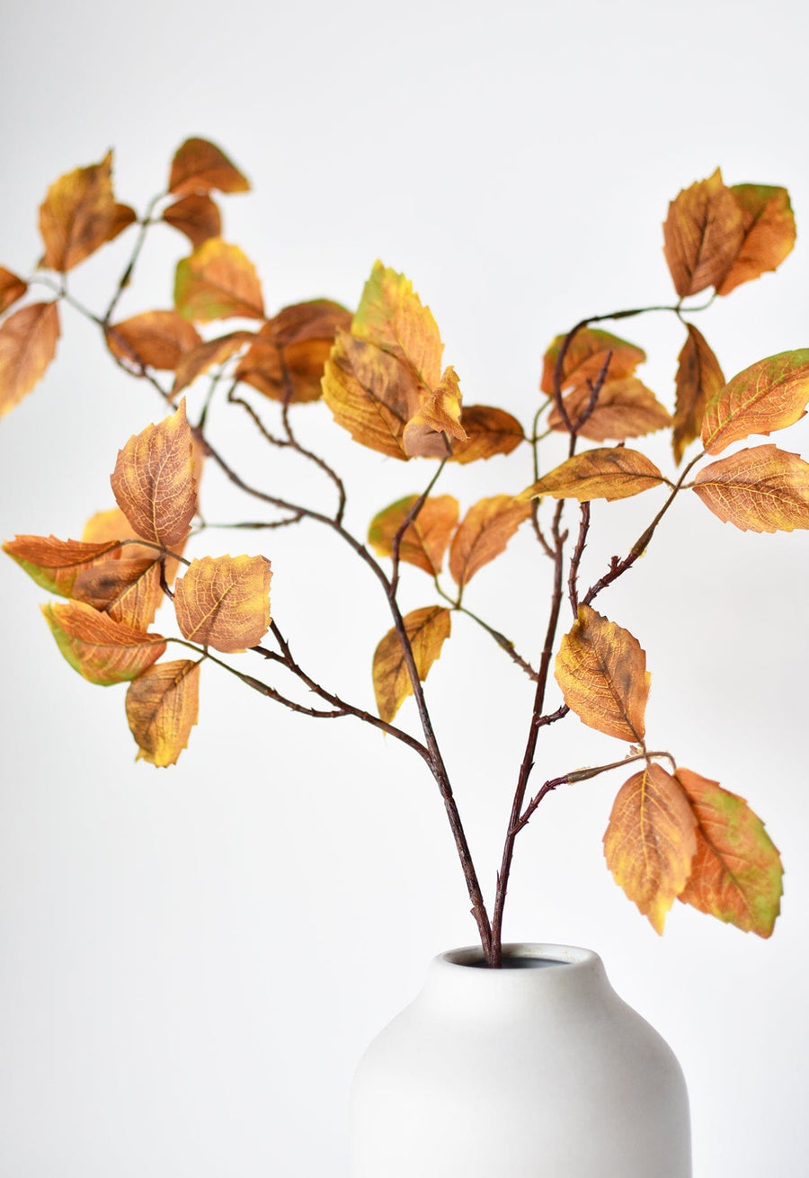 32" Faux Beech Leaf Branch Stem Rust / Yellow
