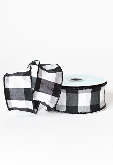 1.5" x 10yd Black + White Checkered Ribbon