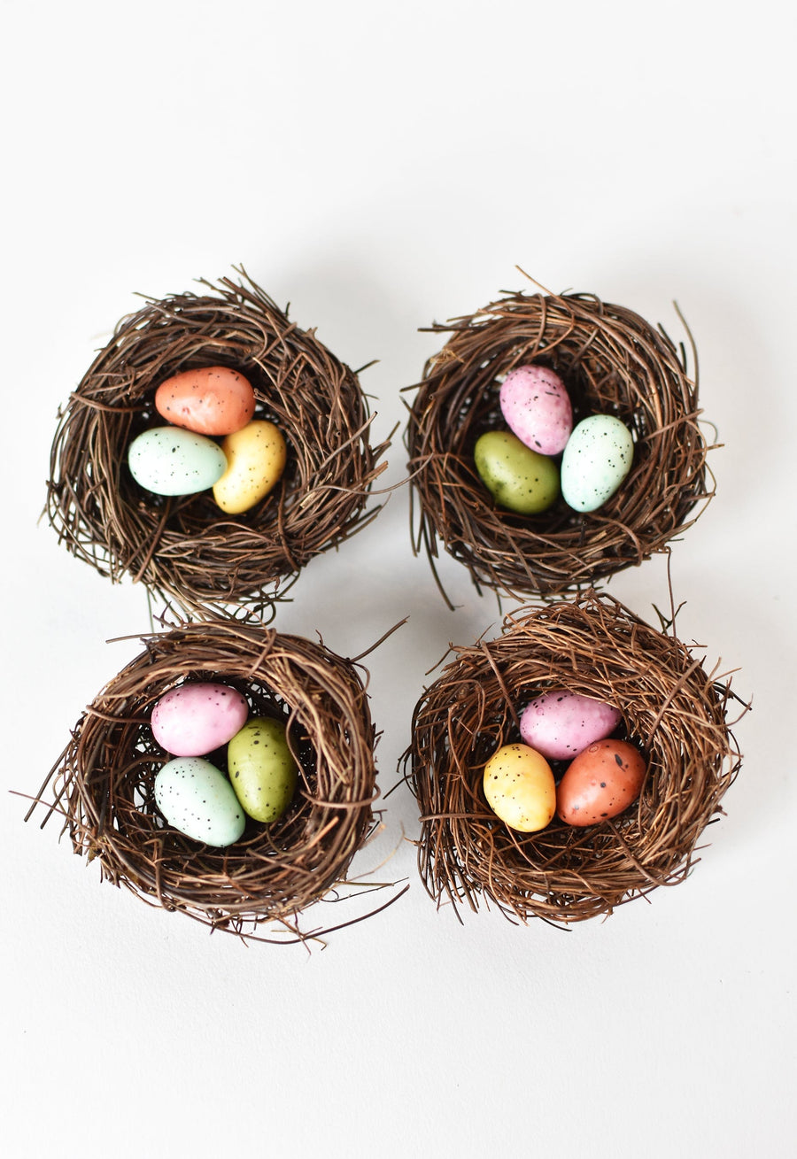 2.5" Nest with Multicolor Eggs (Set of 4 Nests)