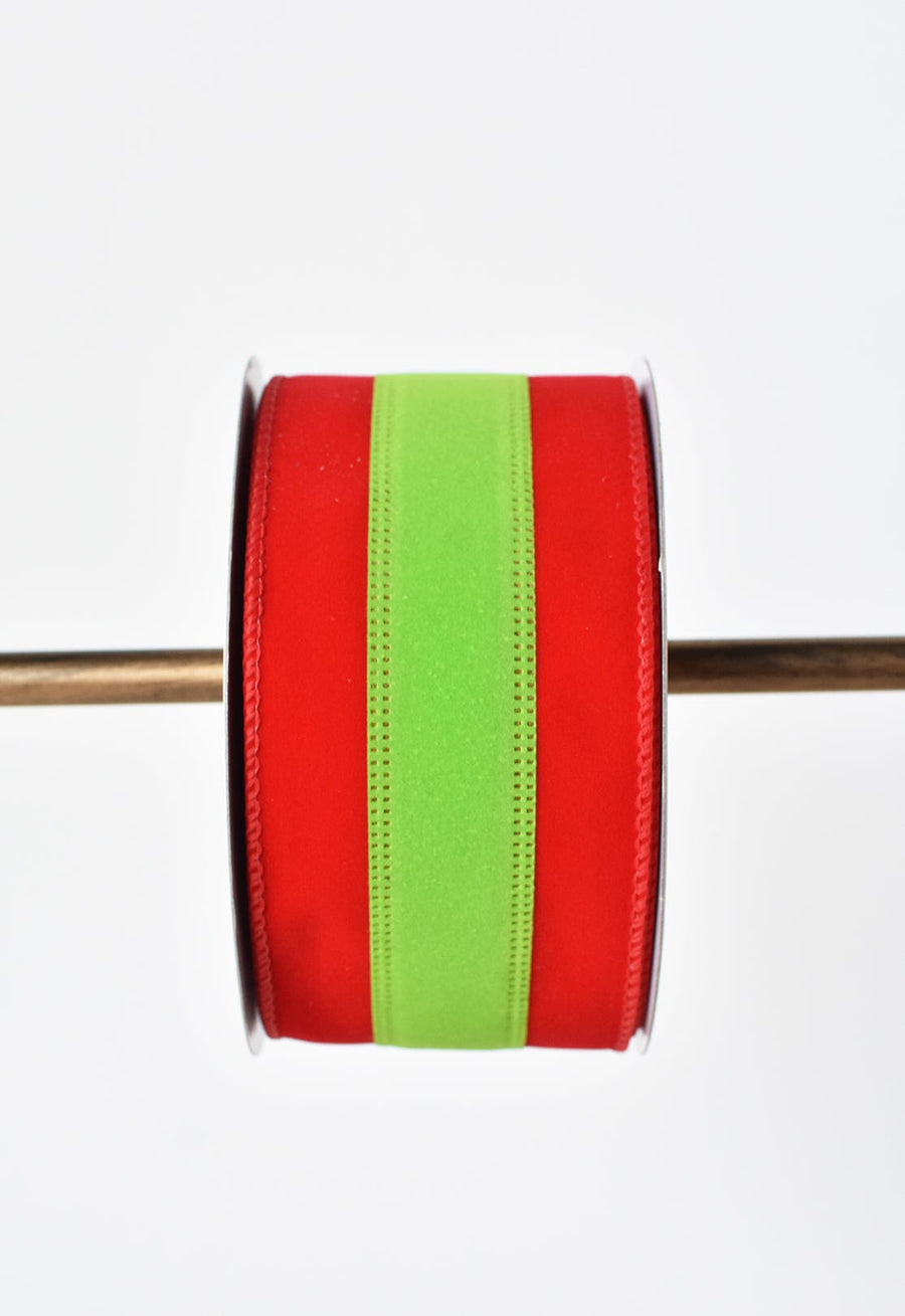 2.5" x 10yd Red + Lime Velvet Ribbon