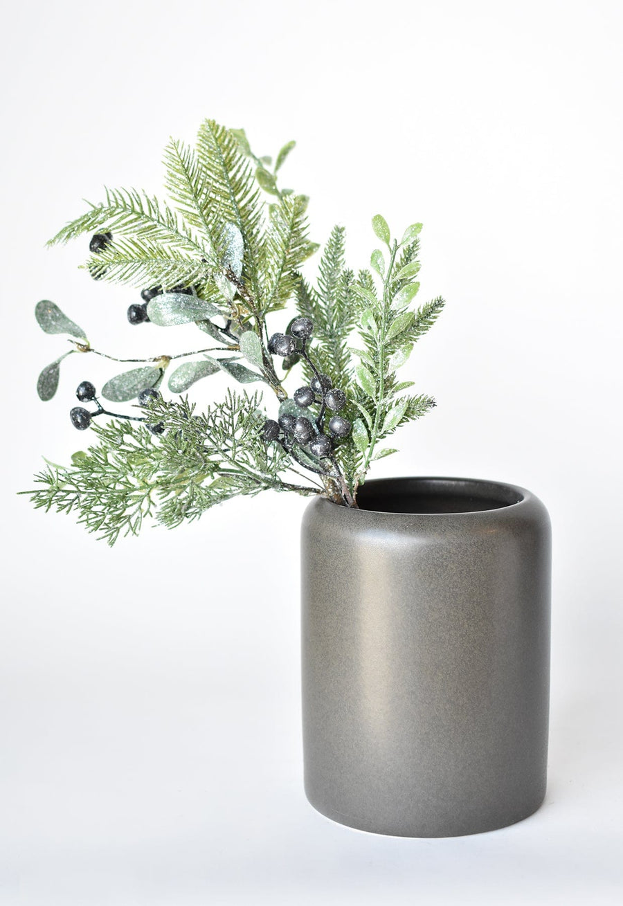 12.5" Faux Glittered Green Wintry Mix w/Berries Spray Stem